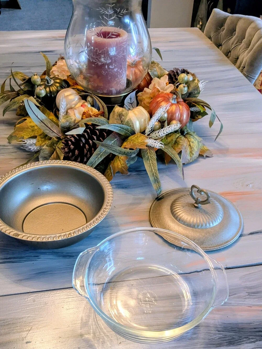 Vintage Metal Serving Dish with Lid - Gold Finish-3 Piece
